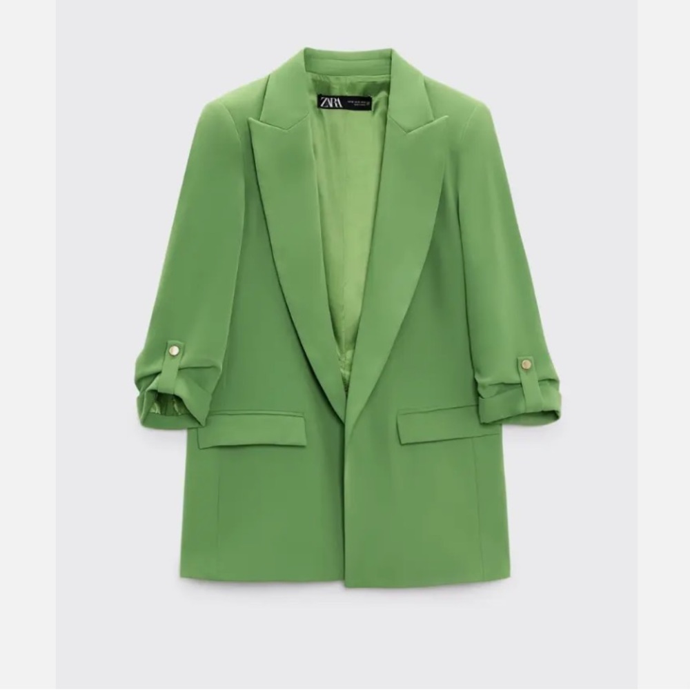 Zara Green Rolled-Up Sleeves Blazer
